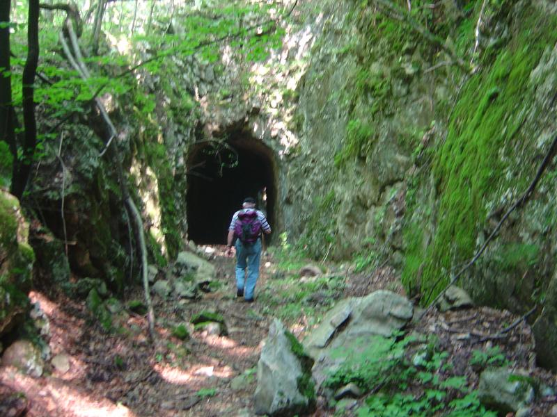 Wanderer vor Tunneleingang