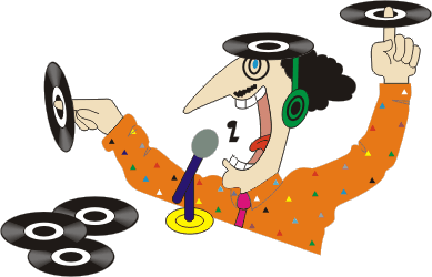 DJ mit  Platten und Mikrofon