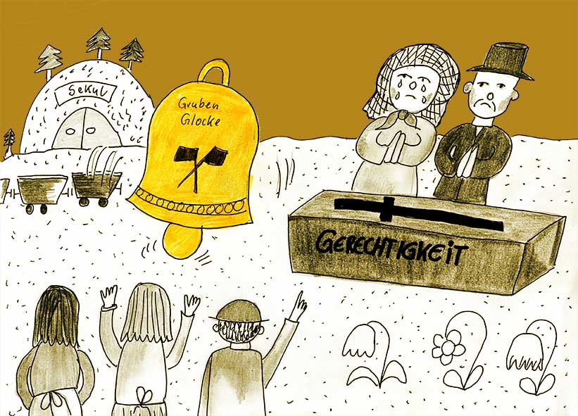 Menschen stehen vor einem Sarg