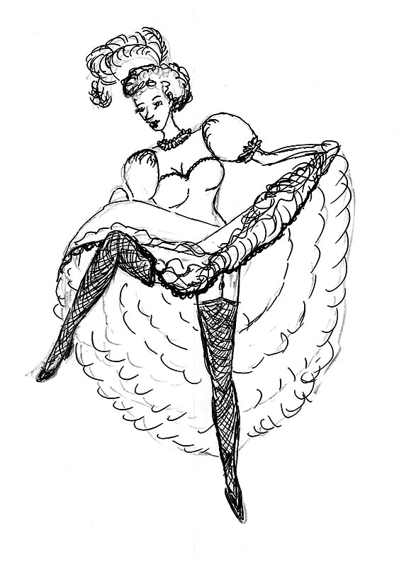 gemalte Skizze einer Moulin Rouge Tänzerin