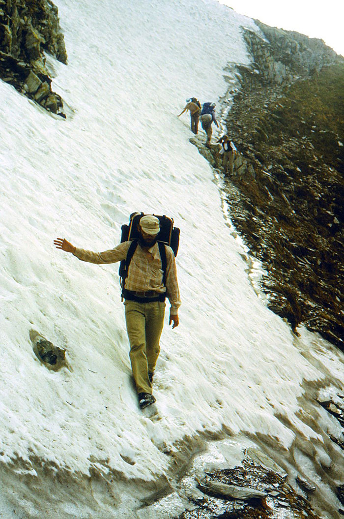 Wanderer im Schneefeld