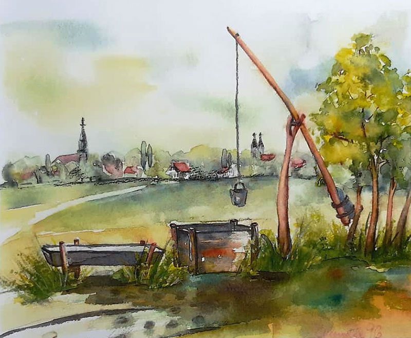 gemalte Dorflandschaft