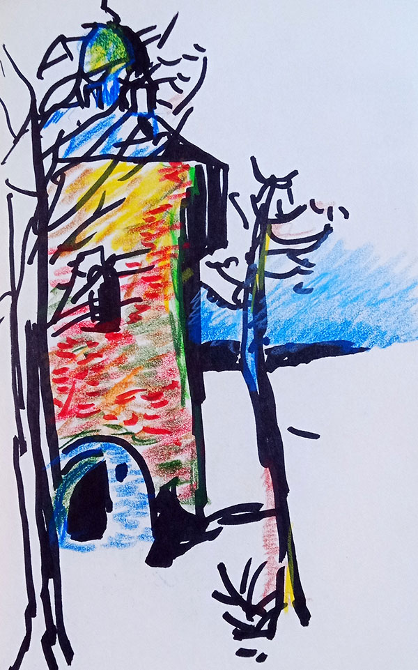 gemalter Kirchturm