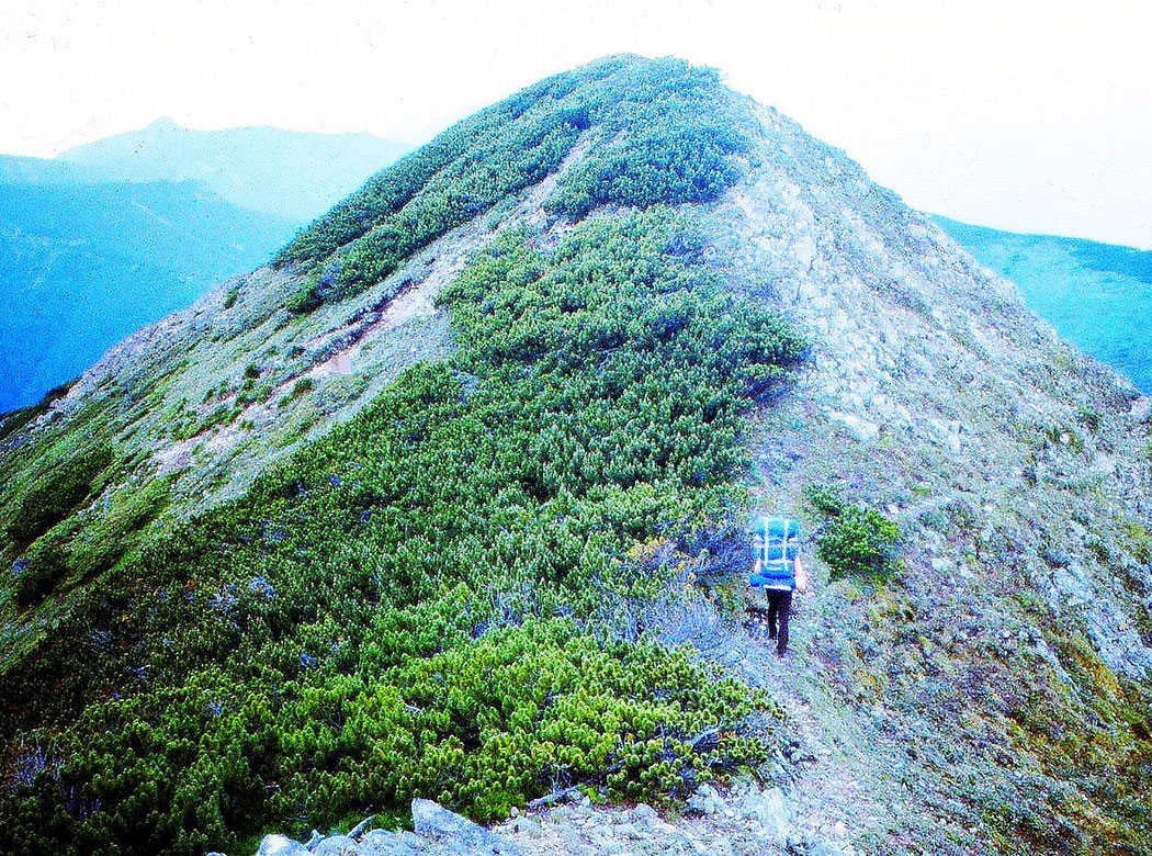 Mann wandert in Berglandschaft