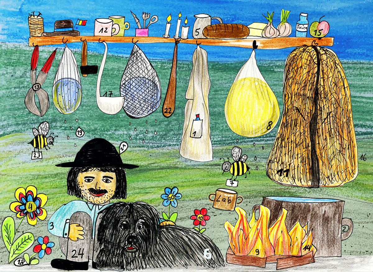 Titelbild des Rumänienadventskalenders 2025. Im Bild sind die Zahlen 1 bis 24 versteckt.